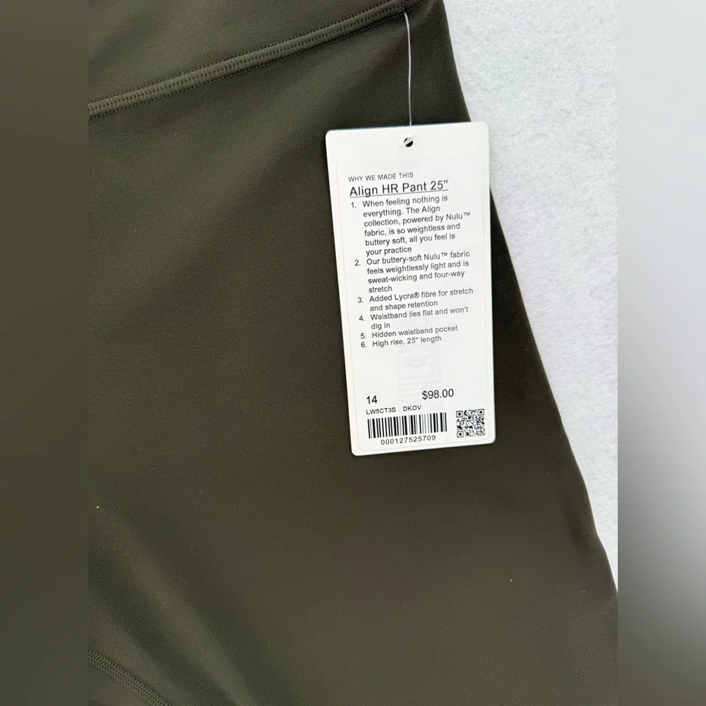 NWT Lululemon Align Pant II Dark‎ Olive Size 14